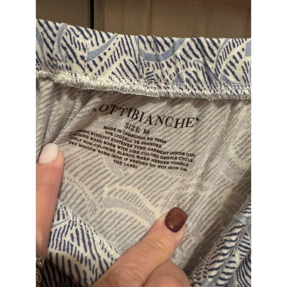 Nottibianche Split Round Neck Short Sleeve Pant 2 Piece Pajama Set Blue White M - Picture 8 of 10